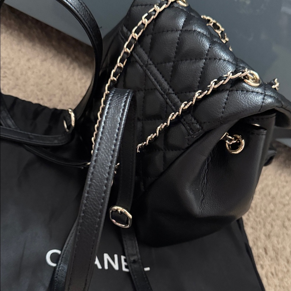 CHANEL Black Quilted Leather Mini Backpack with Gold-Tone Chain - Picture 3 of 6